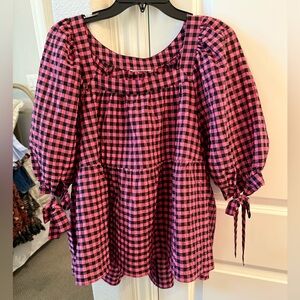 Anthropologie Pink and Black Plaid Blouse